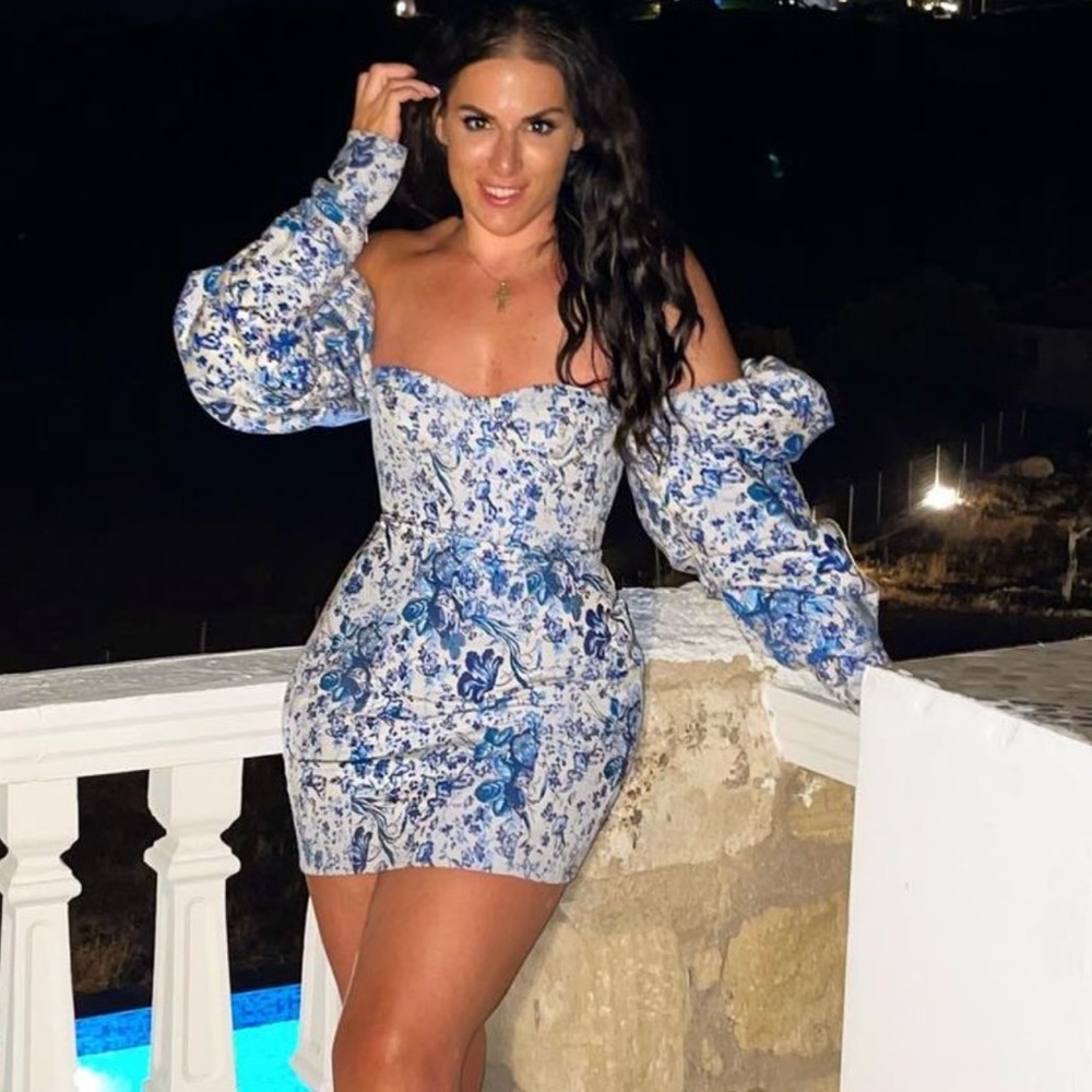 Lucrezia Blue+ White Print Puff Sleeve Dress L